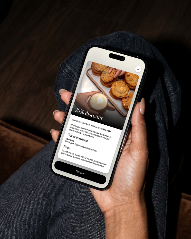 A Koterie Insider perk displayed on a mobile phone.